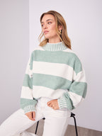 BESSIE BLOCK STRIPE KNIT - SAGE/WHITE