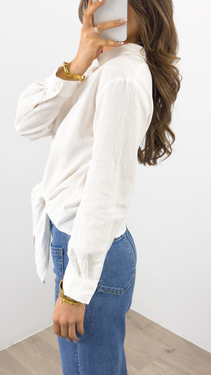 MACY TIE FRONT SHIRT - WHITE