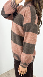 BESSIE BLOCK STRIPE KNIT - TOBACCO/CHOCOLATE