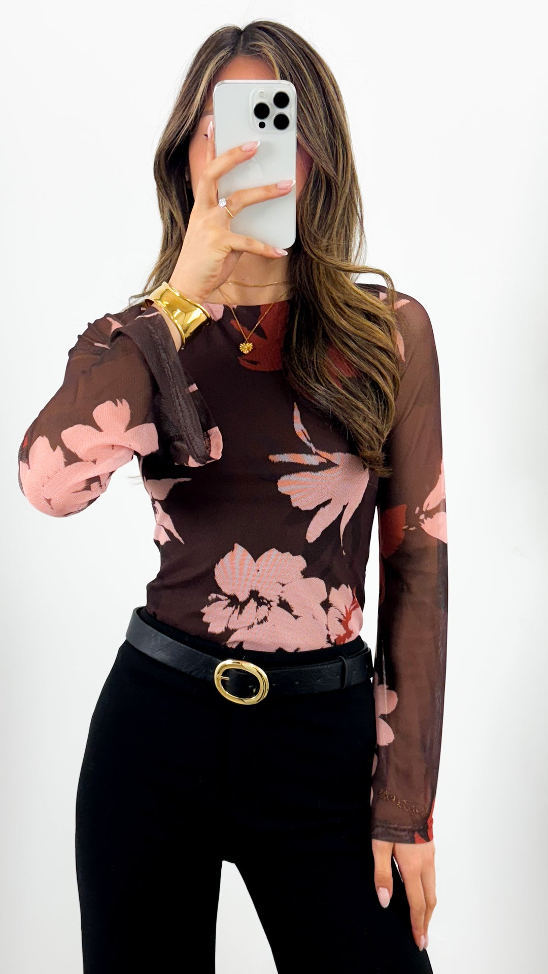 ESTELLE MESH TOP - BROWN