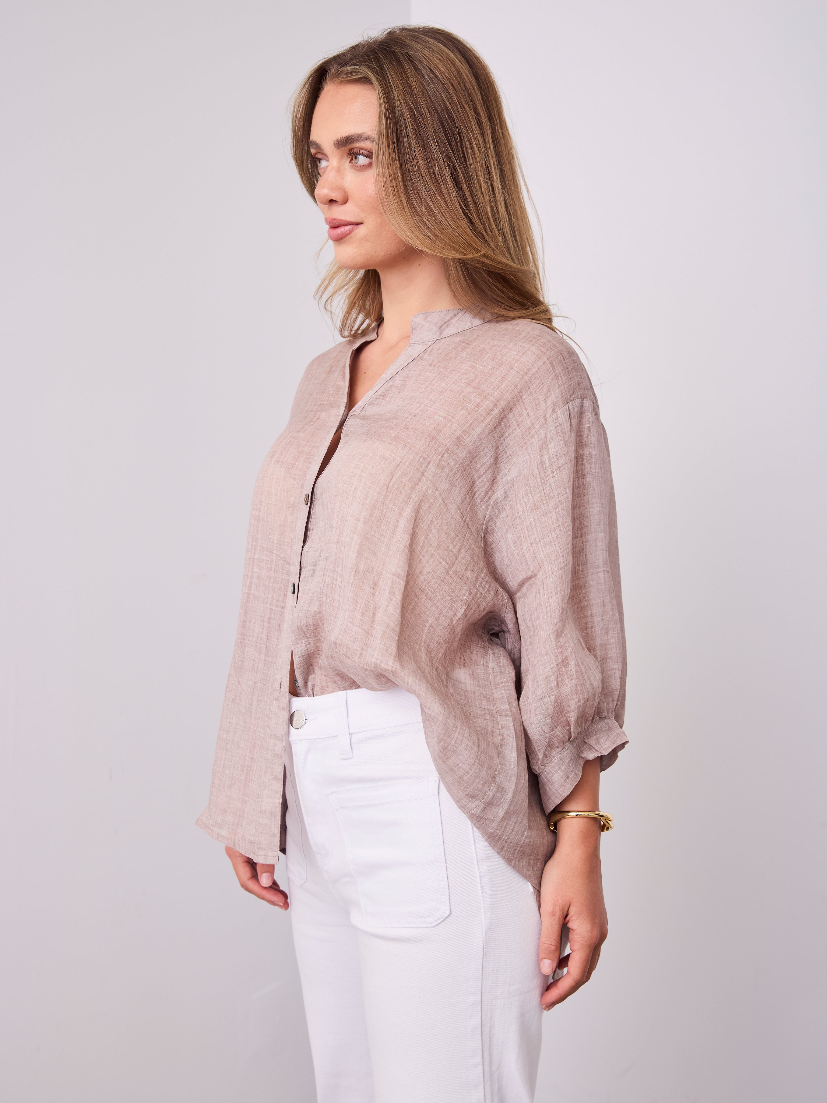 MARTA LINEN SHIRT - BISCUIT