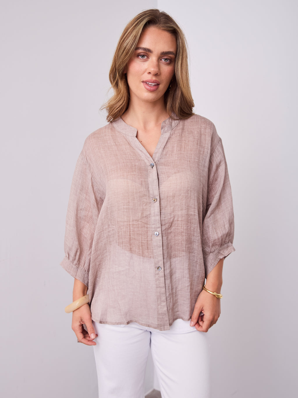 MARTA LINEN SHIRT - BISCUIT