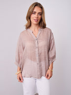 MARTA LINEN SHIRT - BISCUIT