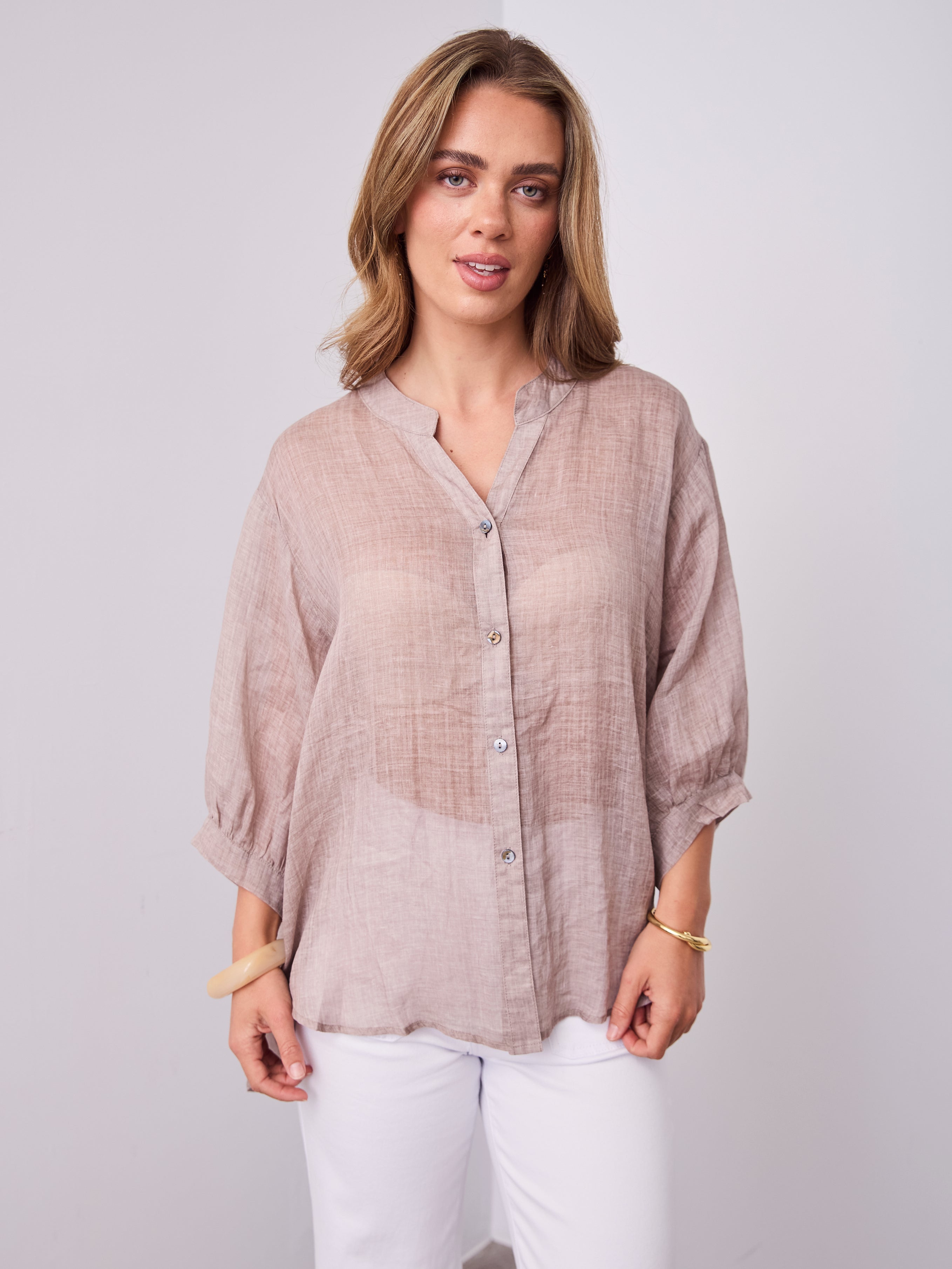 MARTA LINEN SHIRT - BISCUIT