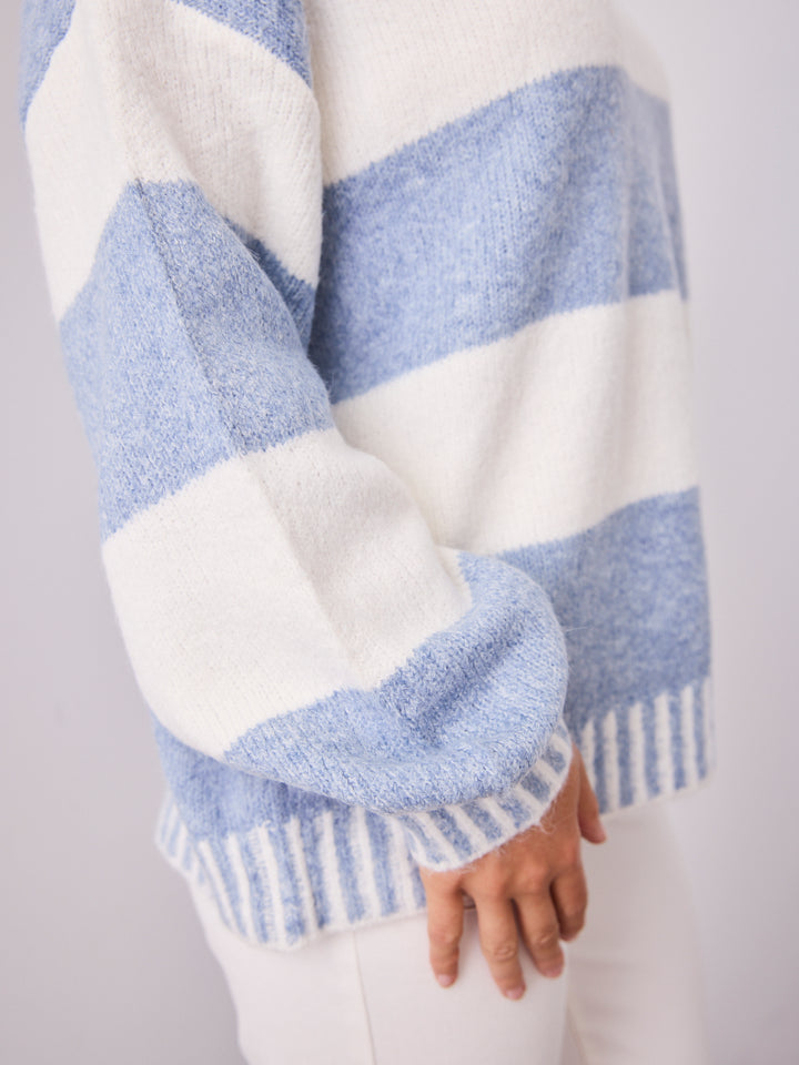 BESSIE BLOCK STRIPE KNIT - BLUE/WHITE