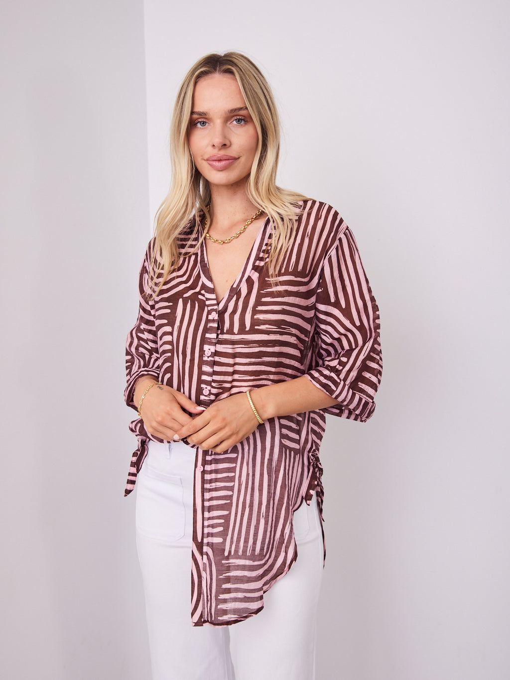 SHANI SHIRT - PINK/CHOCOLATE