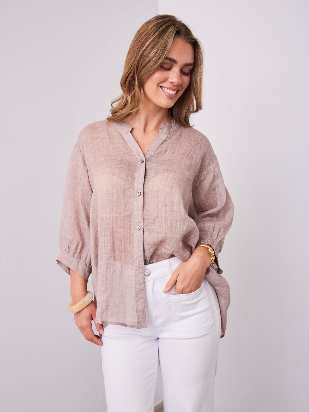 MARTA LINEN SHIRT - BISCUIT