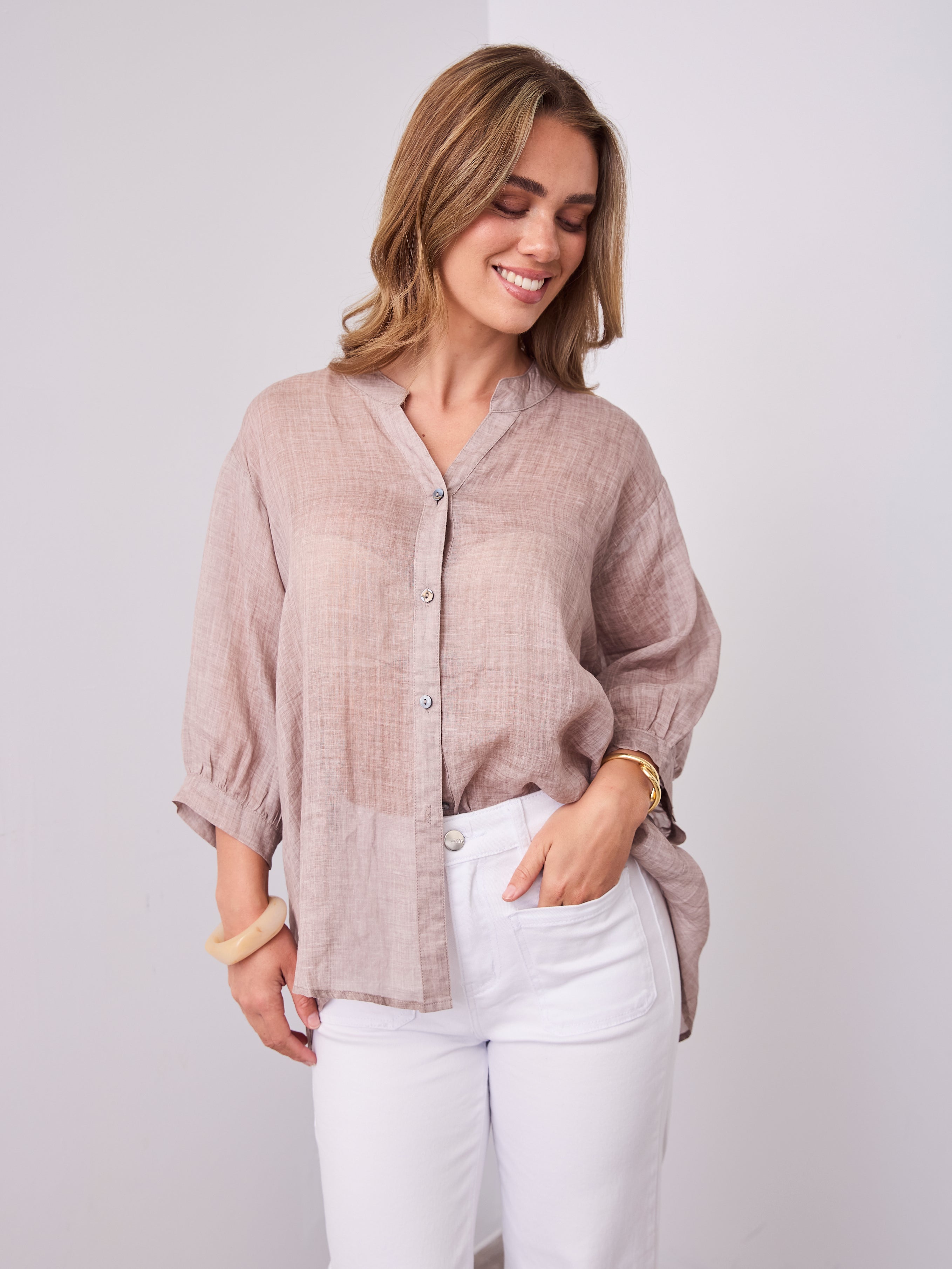 MARTA LINEN SHIRT - BISCUIT