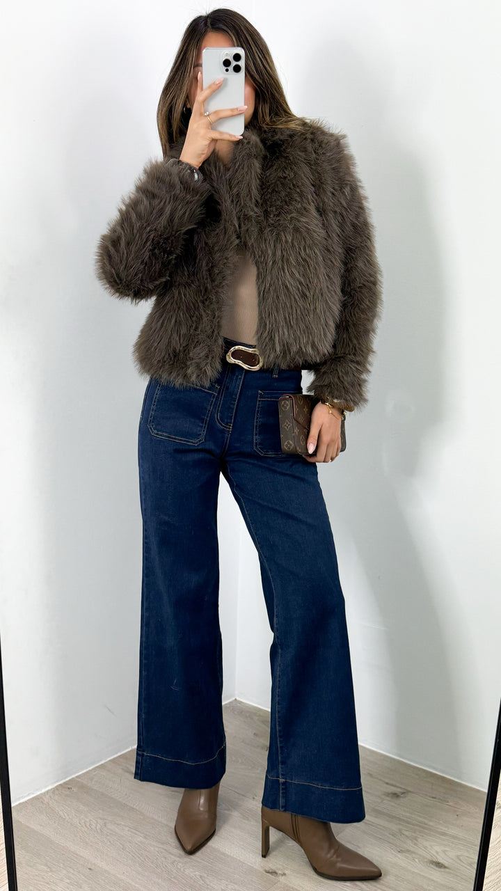 CHICAGO FAUX FUR JACKET - MOCHA