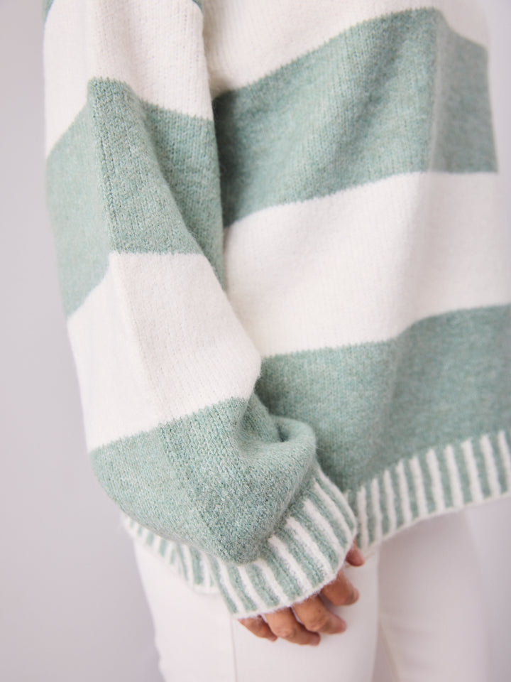 BESSIE BLOCK STRIPE KNIT - SAGE/WHITE