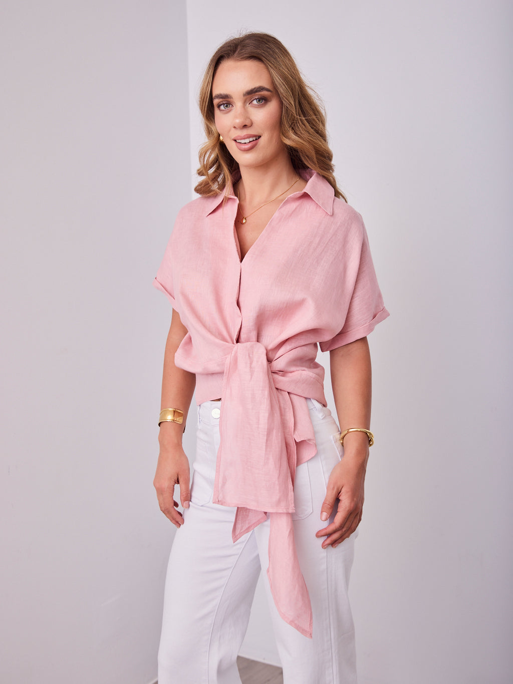 COMO LINEN SHIRT - DUSTY PINK