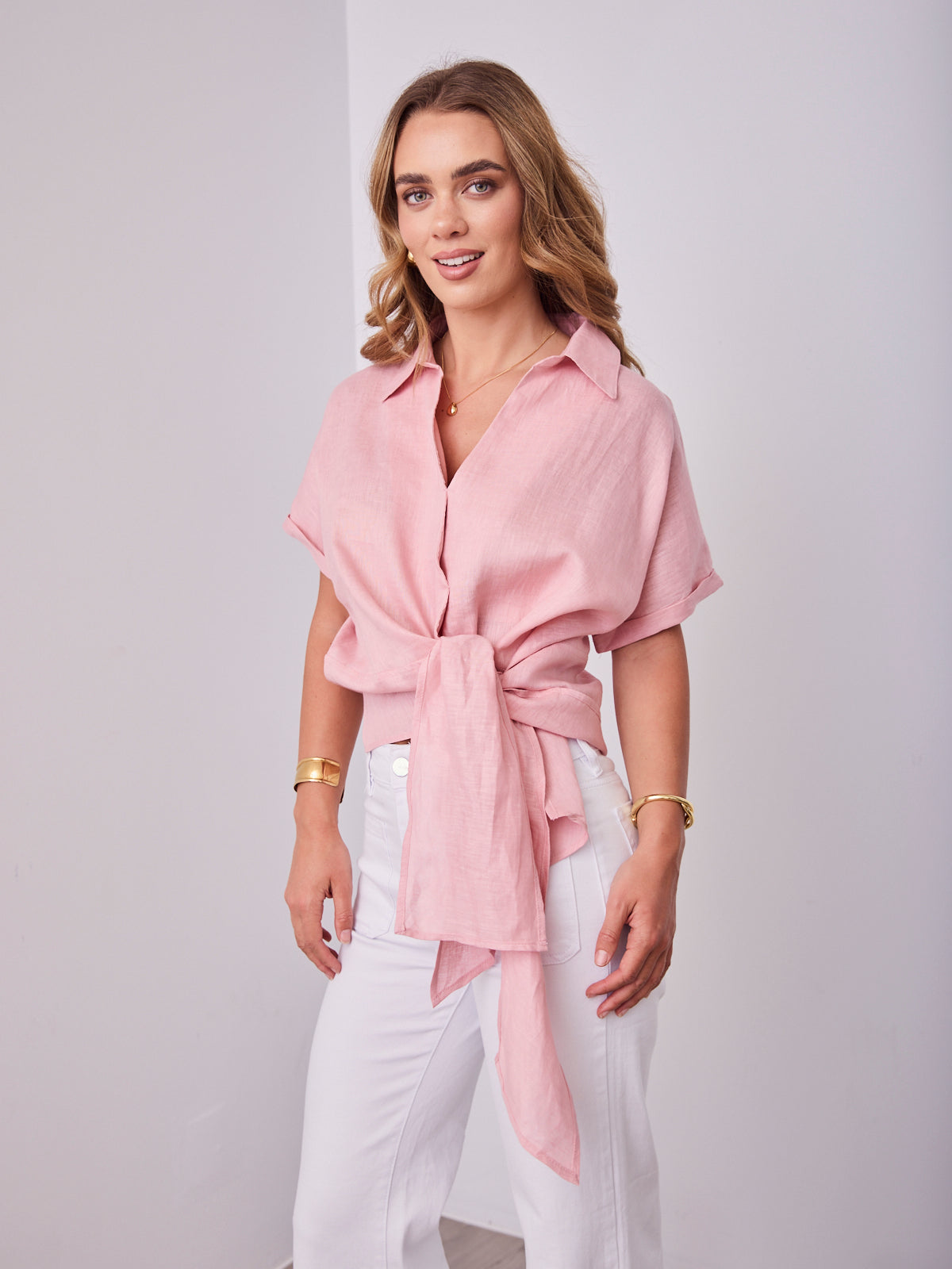 COMO LINEN SHIRT - DUSTY PINK
