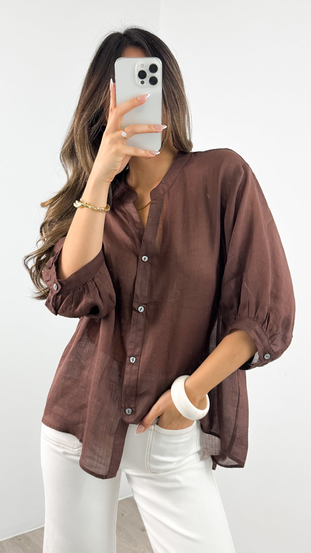 MARTA LINEN SHIRT - CHOCOLATE