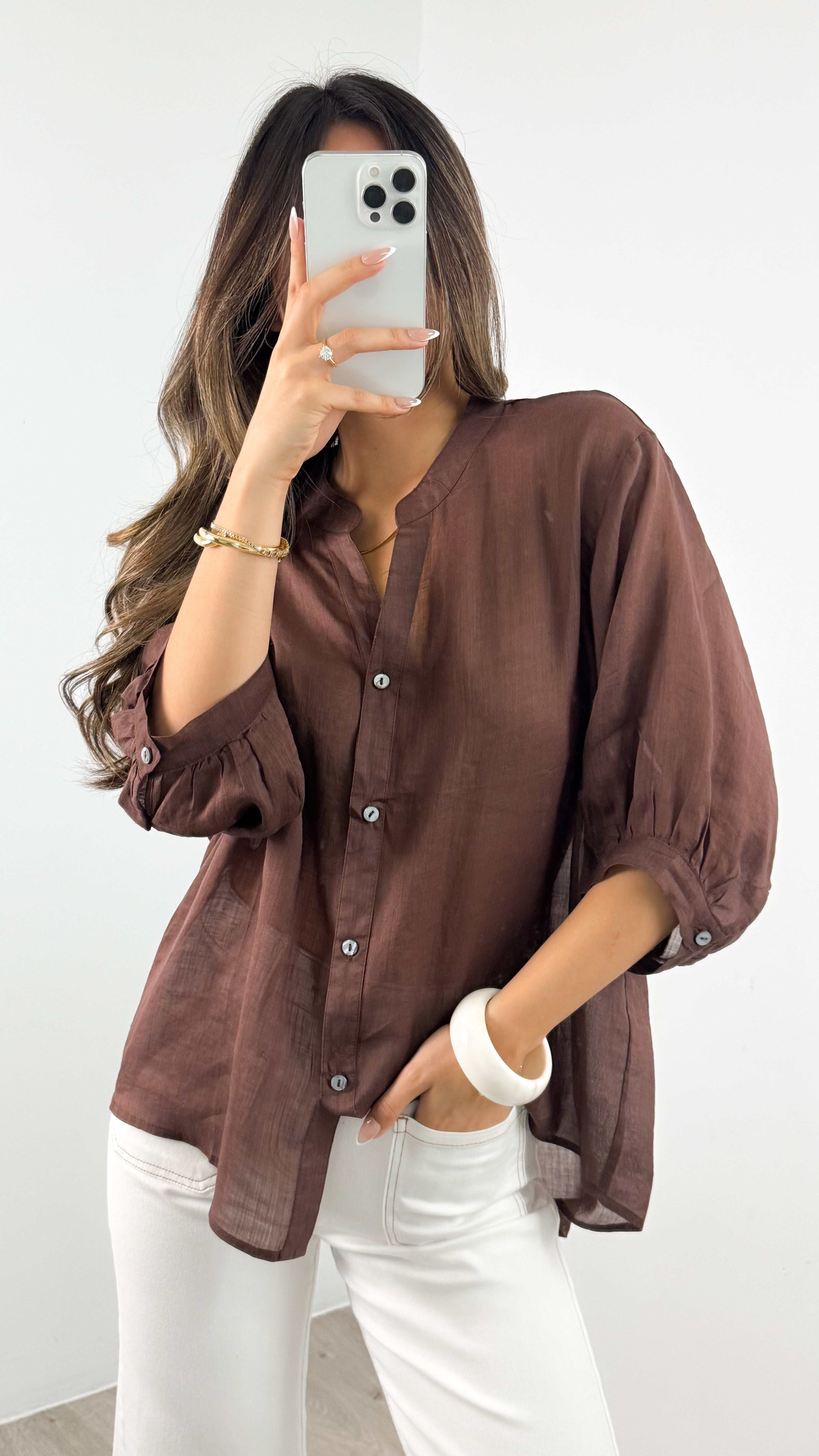 MARTA LINEN SHIRT - CHOCOLATE