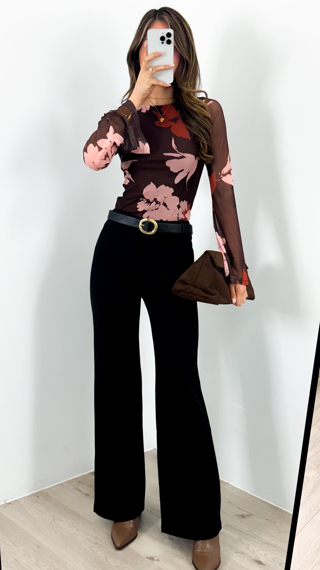 ESTELLE MESH TOP - BROWN