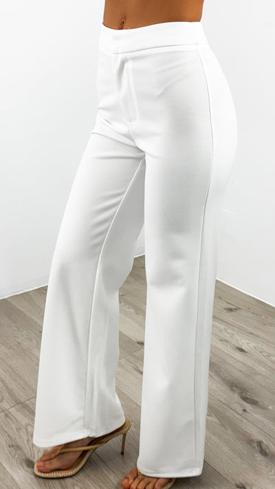 DALTON STRETCH JERSEY HIGH WAISTED STRAIGHT LEG PANT - WHITE