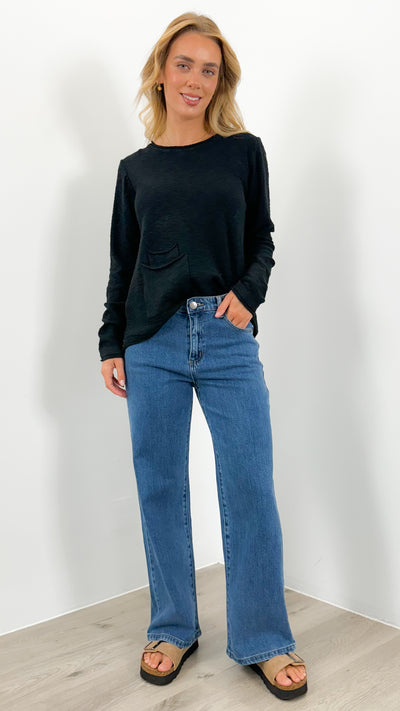 RIVER POCKET KNIT TOP - BLACK
