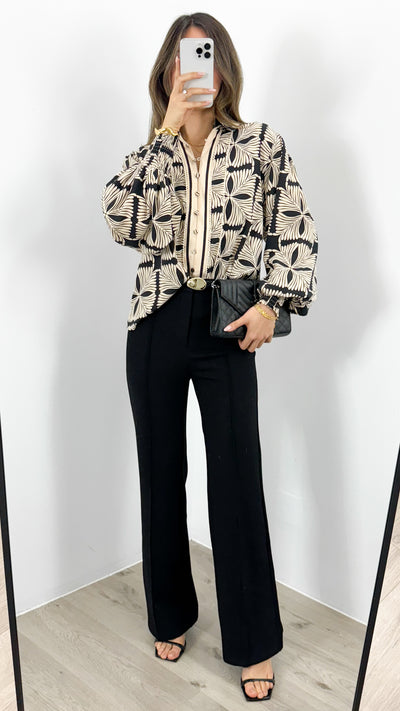 ANTHEA BLOUSE - BLACK/BEIGE