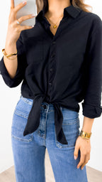 MACY TIE FRONT SHIRT - BLACK