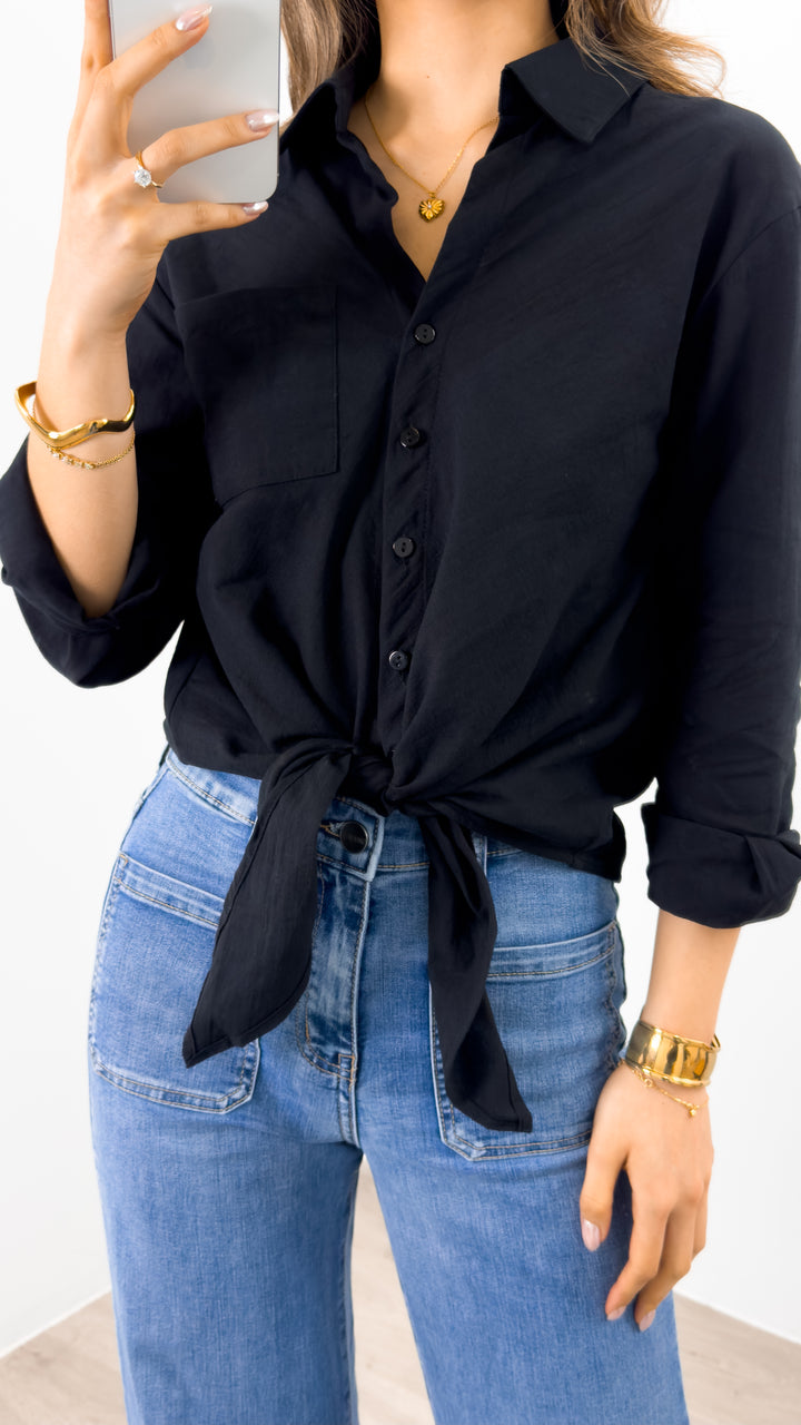 MACY TIE FRONT SHIRT - BLACK