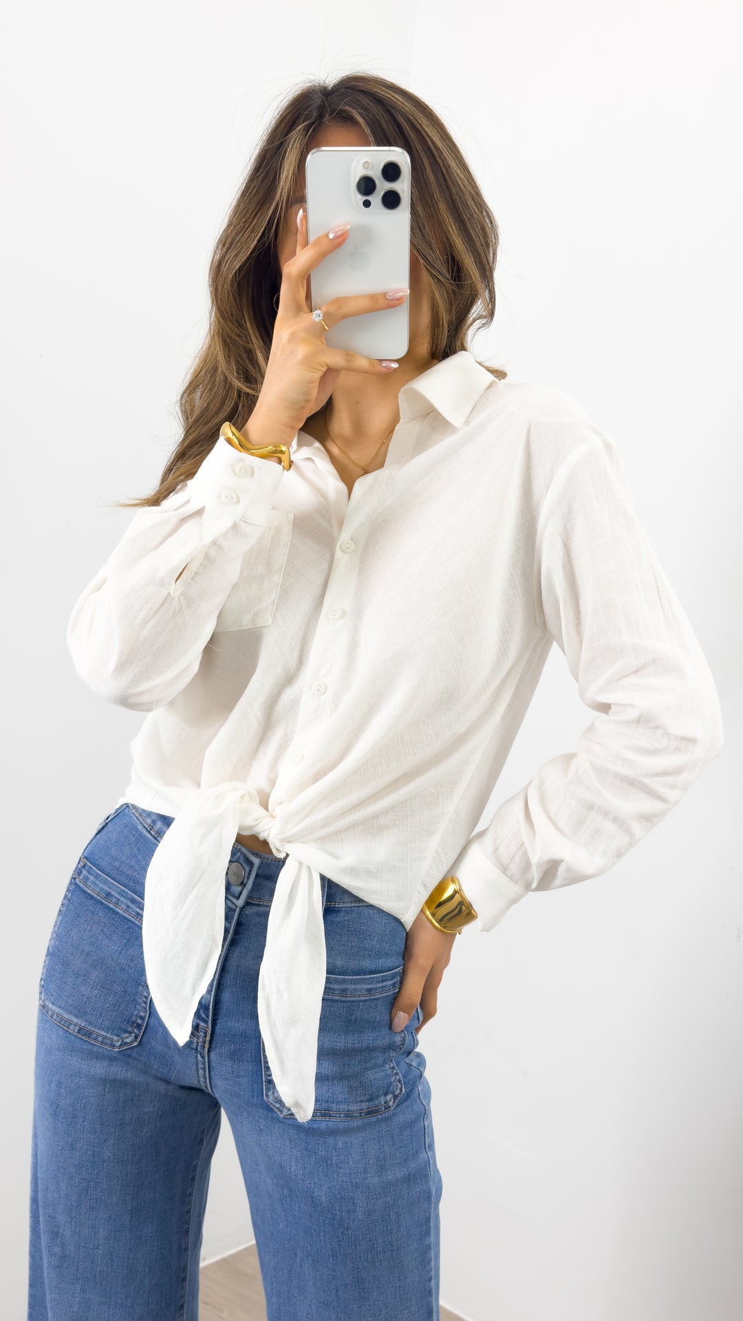 MACY TIE FRONT SHIRT - WHITE