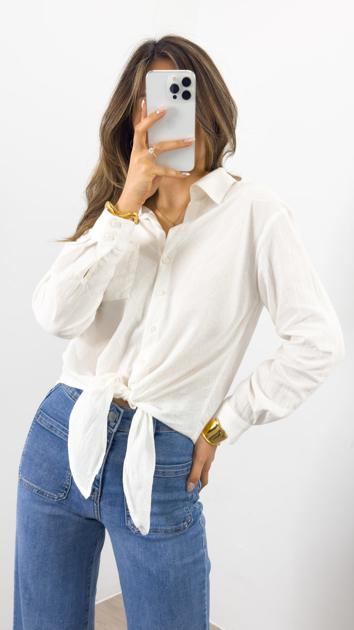 MACY TIE FRONT SHIRT - WHITE