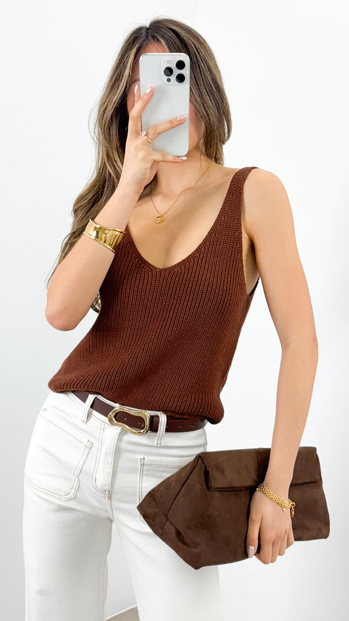ANNIKA KNIT TANK TOP - BROWN
