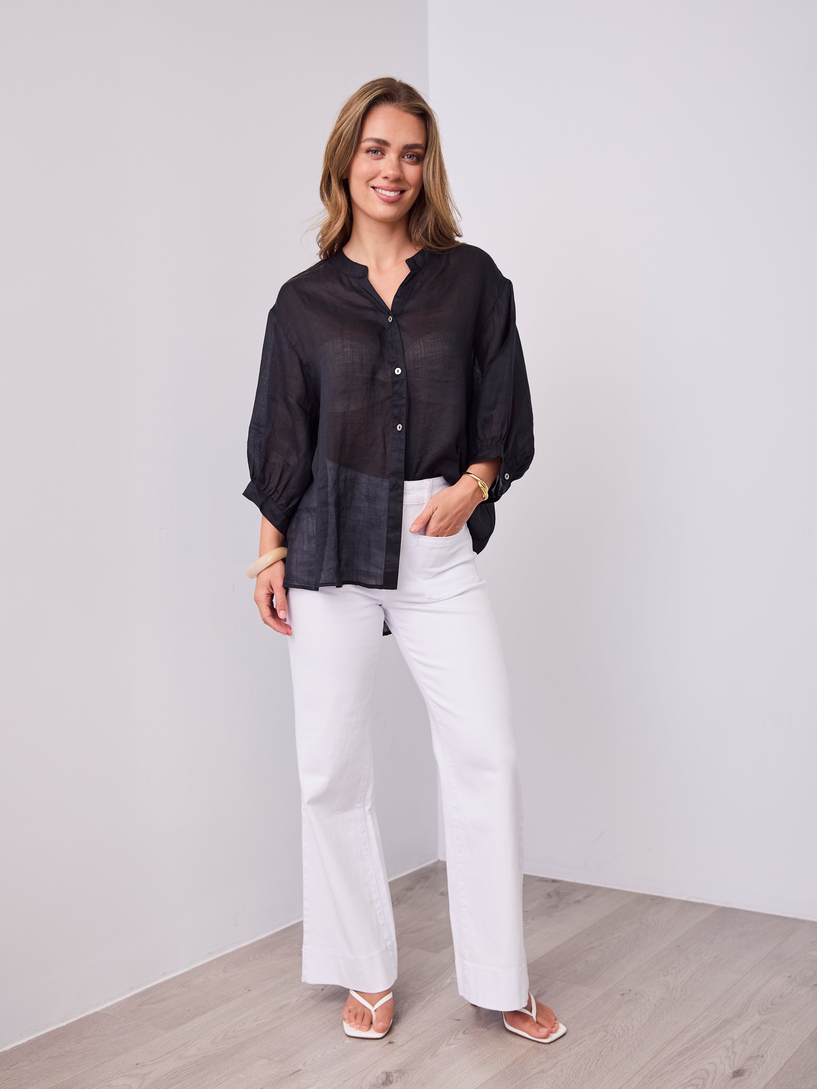 MARTA LINEN SHIRT - BLACK