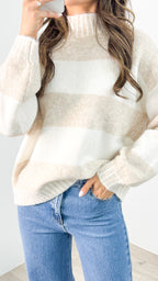 BESSIE BLOCK STRIPE KNIT - LATTE/WHITE