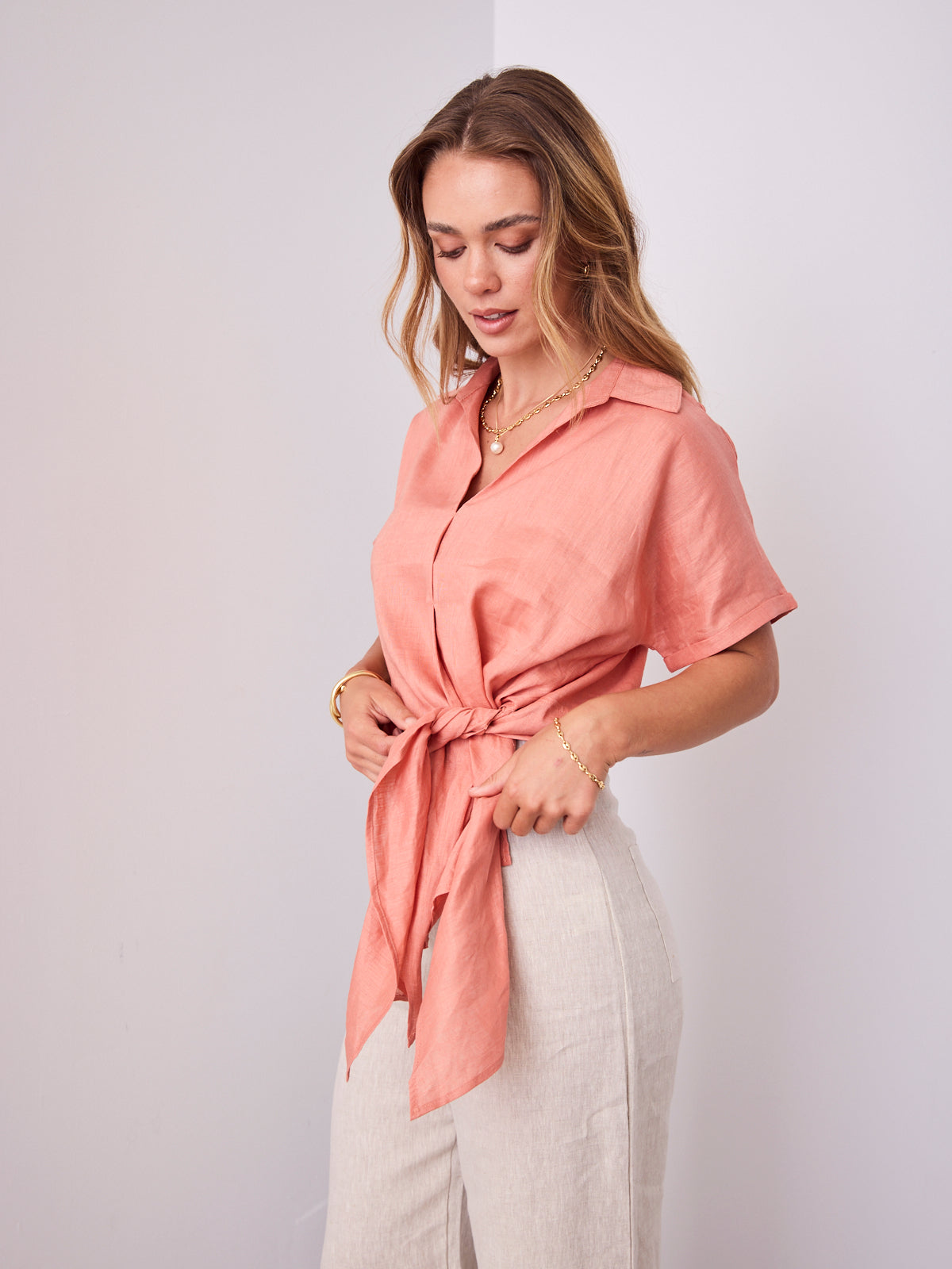 COMO LINEN SHIRT - BRICK