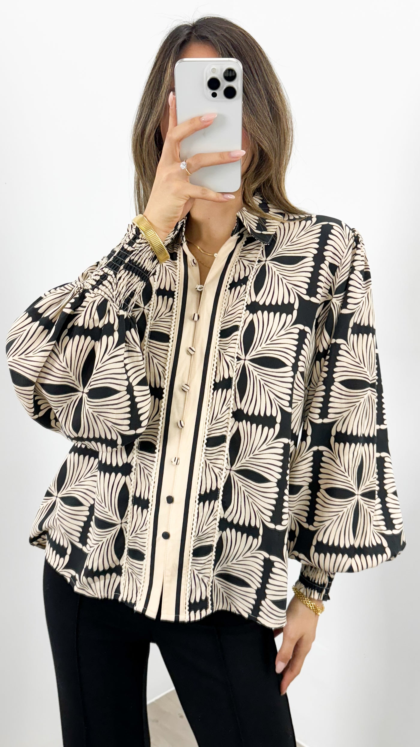 ANTHEA BLOUSE - BLACK/BEIGE