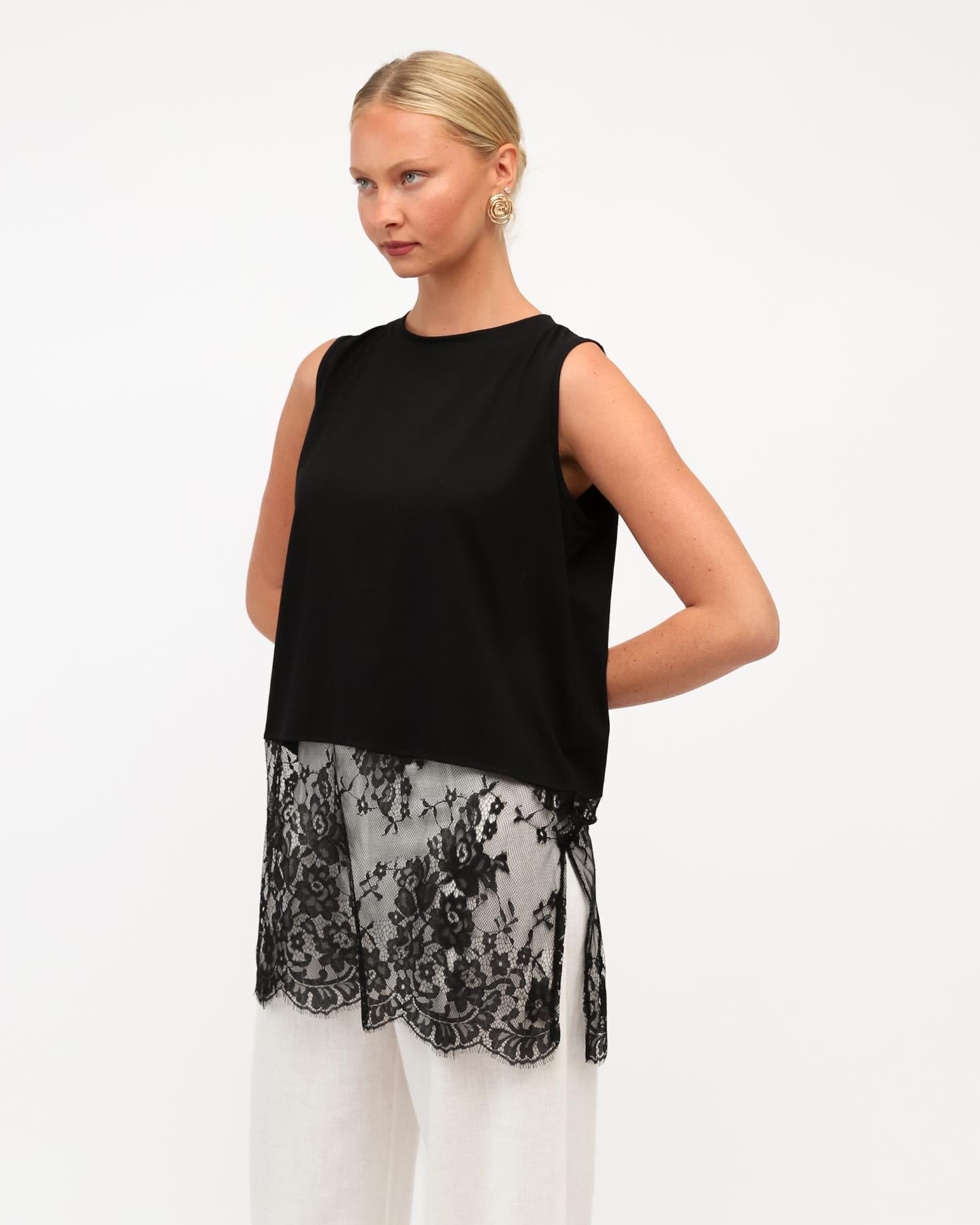 DANIELLE LACE TRIM TOP - BLACK