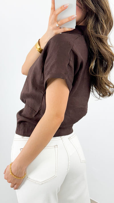 COMO LINEN SHIRT - CHOCOLATE