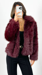 SASKIA FAUX FUR OVERSIZED JACKET - WINE