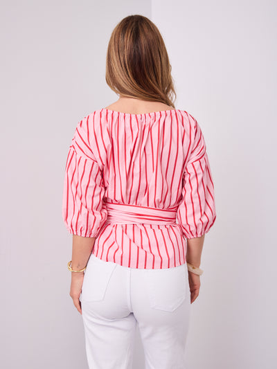 CANDICE STRIPE WRAP SHIRT - PINK