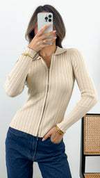 DENISE ZIP KNIT - CREAM