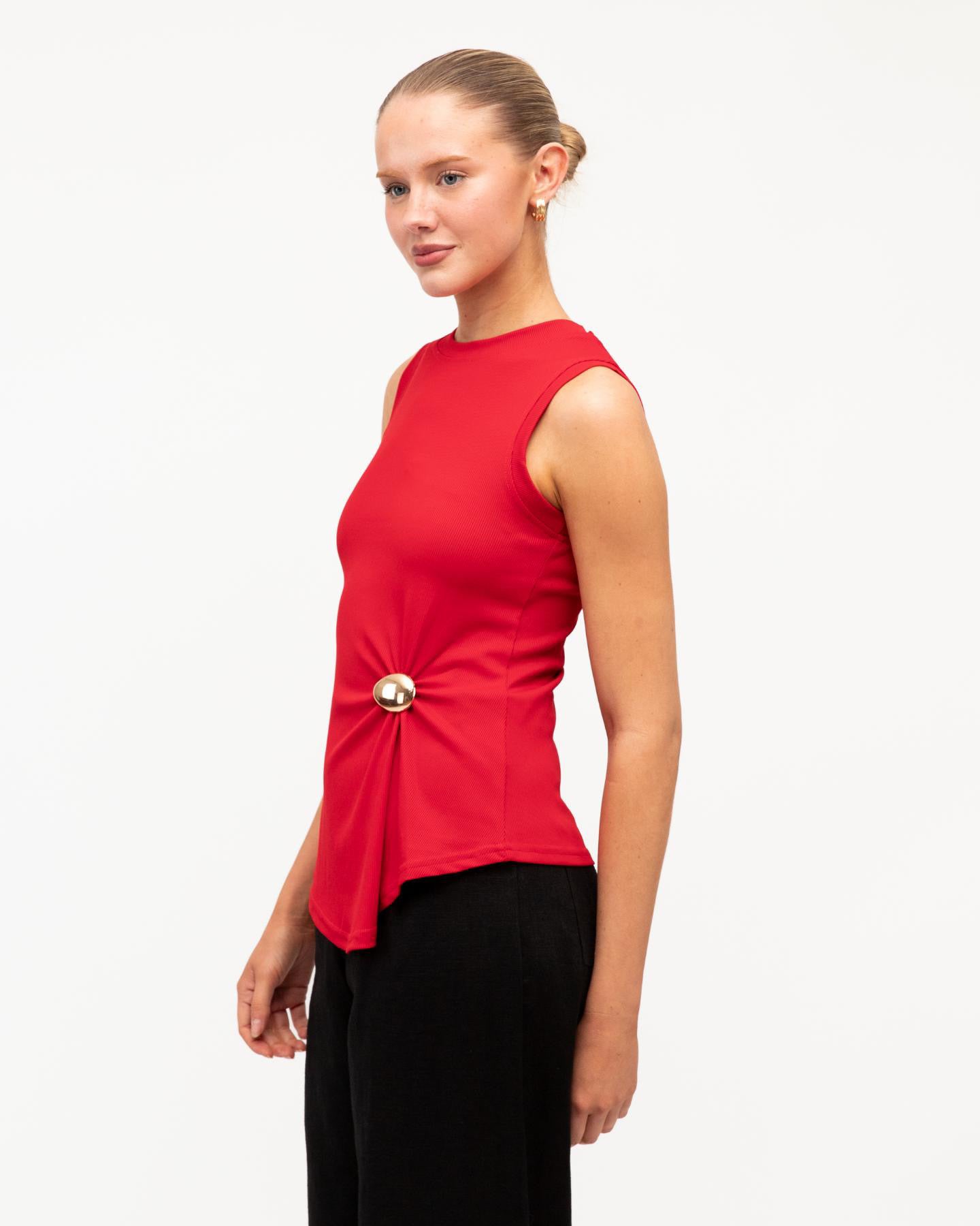 STACEY RIBBED TOP - RED