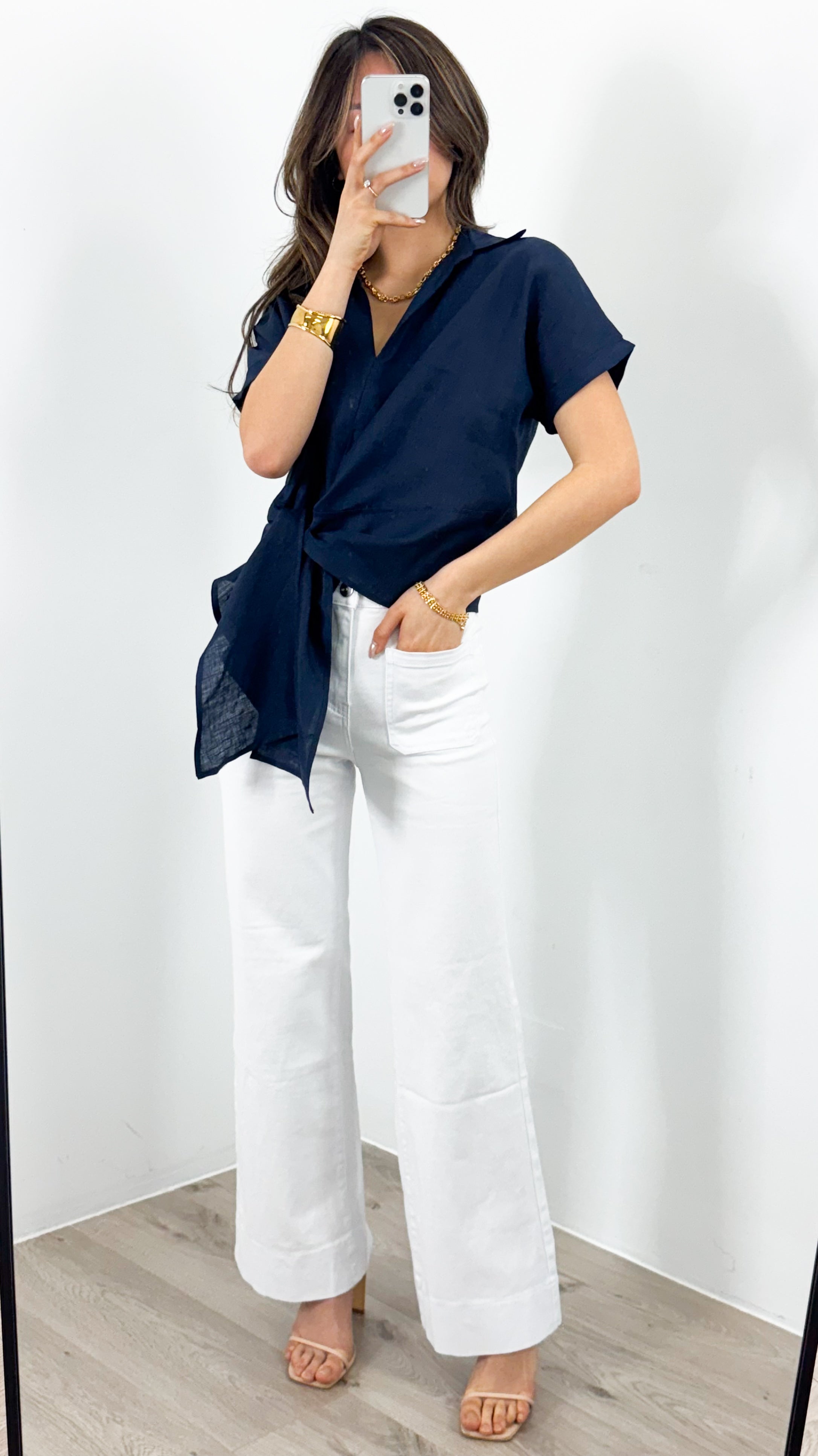 COMO LINEN SHIRT - NAVY