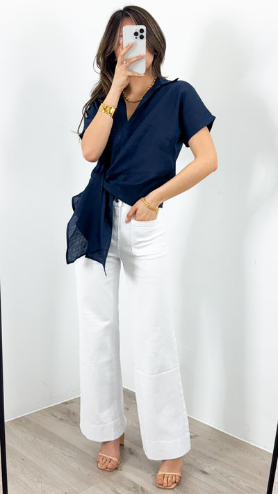 COMO LINEN SHIRT - NAVY