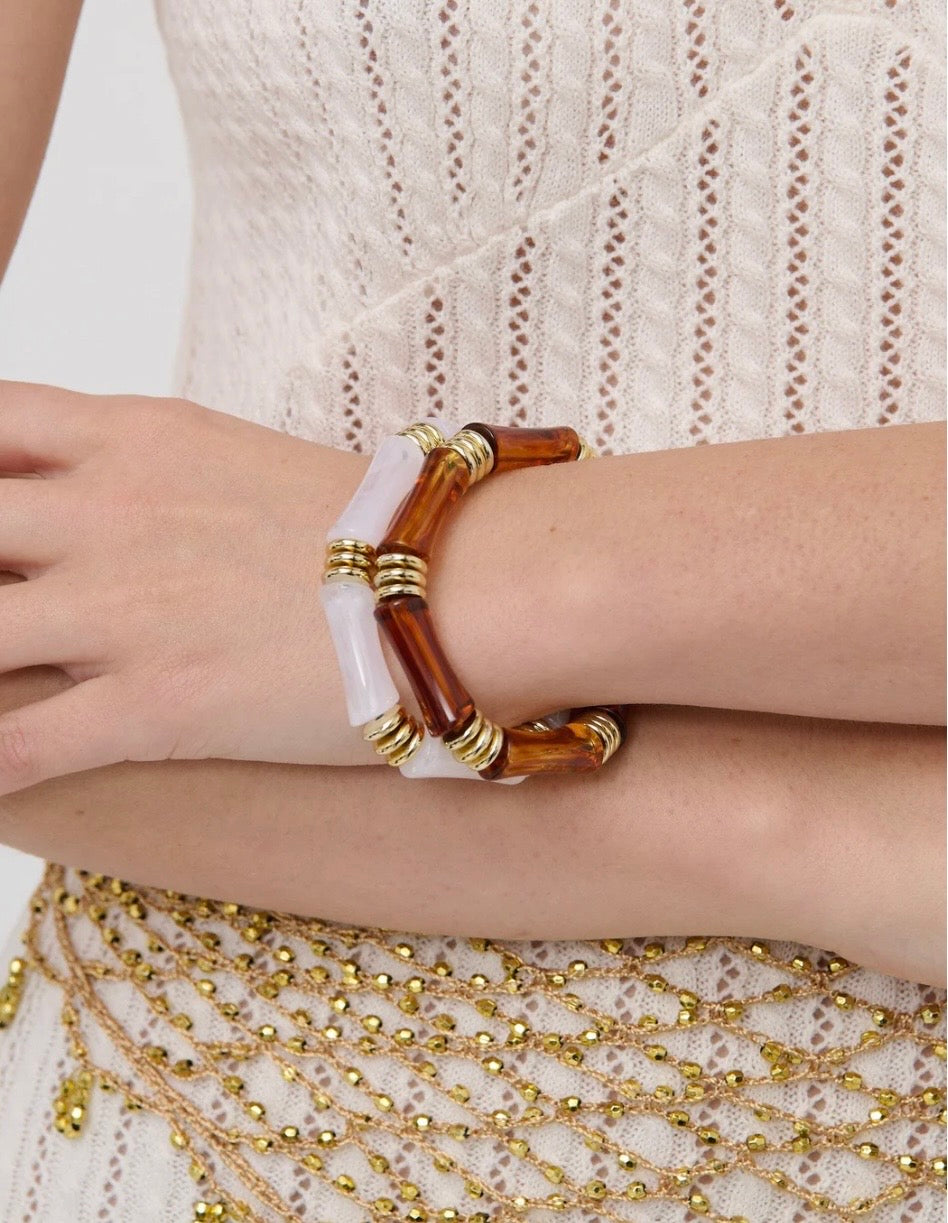 GLACE BAMBOO 2 SET BANGLES - BROWN/WHITE