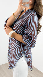 SHANI SHIRT - BLUE/CHOCOLATE