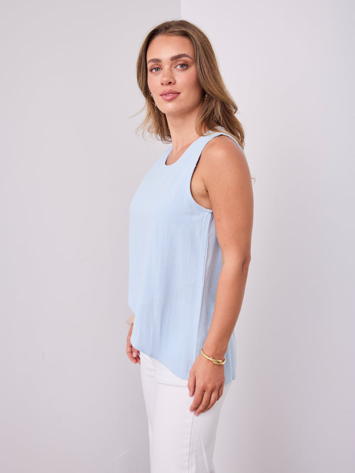 TALIA LINEN TOP - BABY BLUE