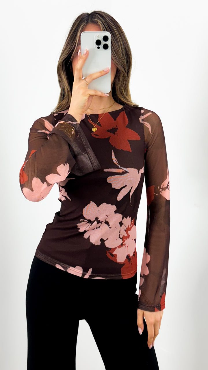 ESTELLE MESH TOP - BROWN
