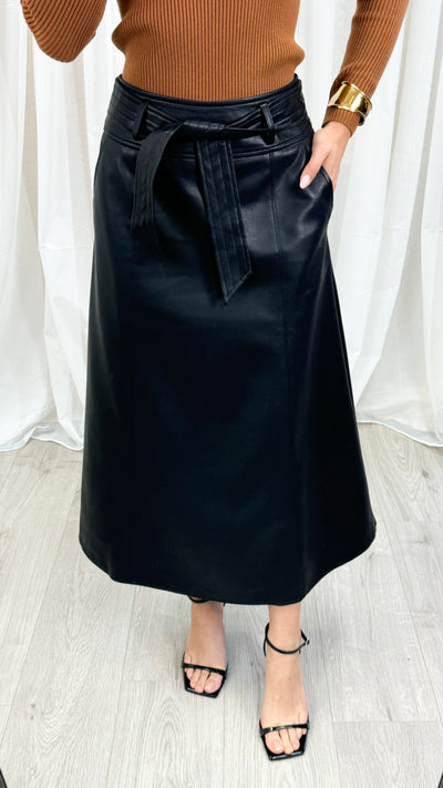 CYNTHIA PU SKIRT - BLACK