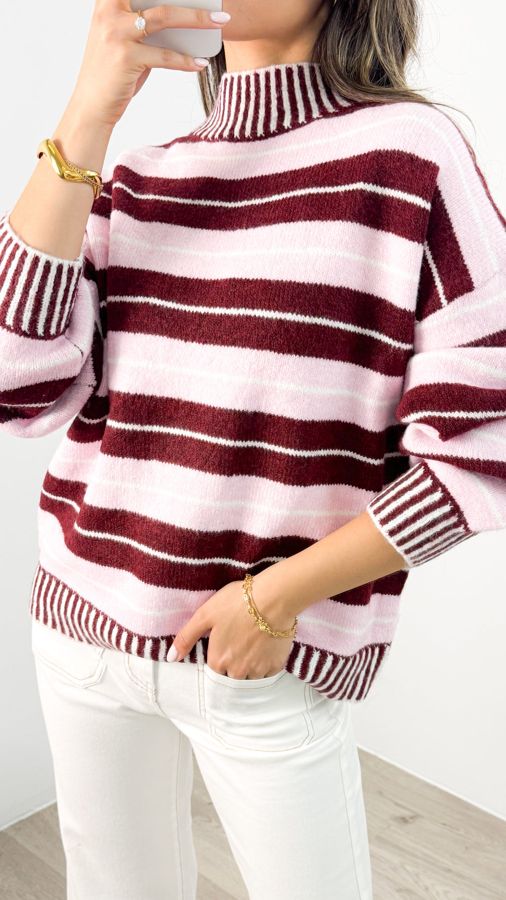 BESSIE STRIPE KNIT - WINE/PINK