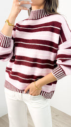 BESSIE STRIPE KNIT - WINE/PINK