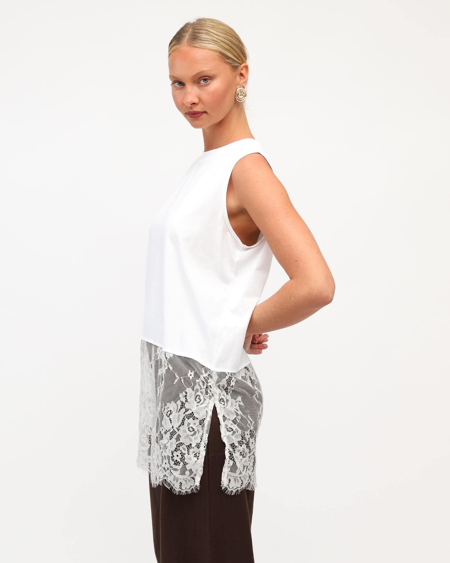DANIELLE LACE TRIM TOP - WHITE