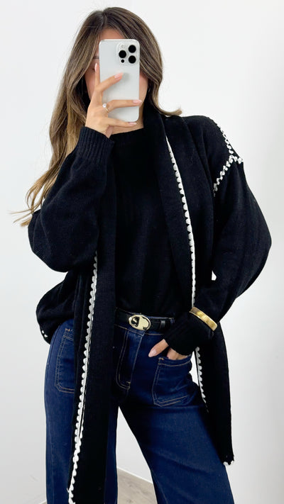PARIS STITCH KNIT WITH SCARF - BLACK