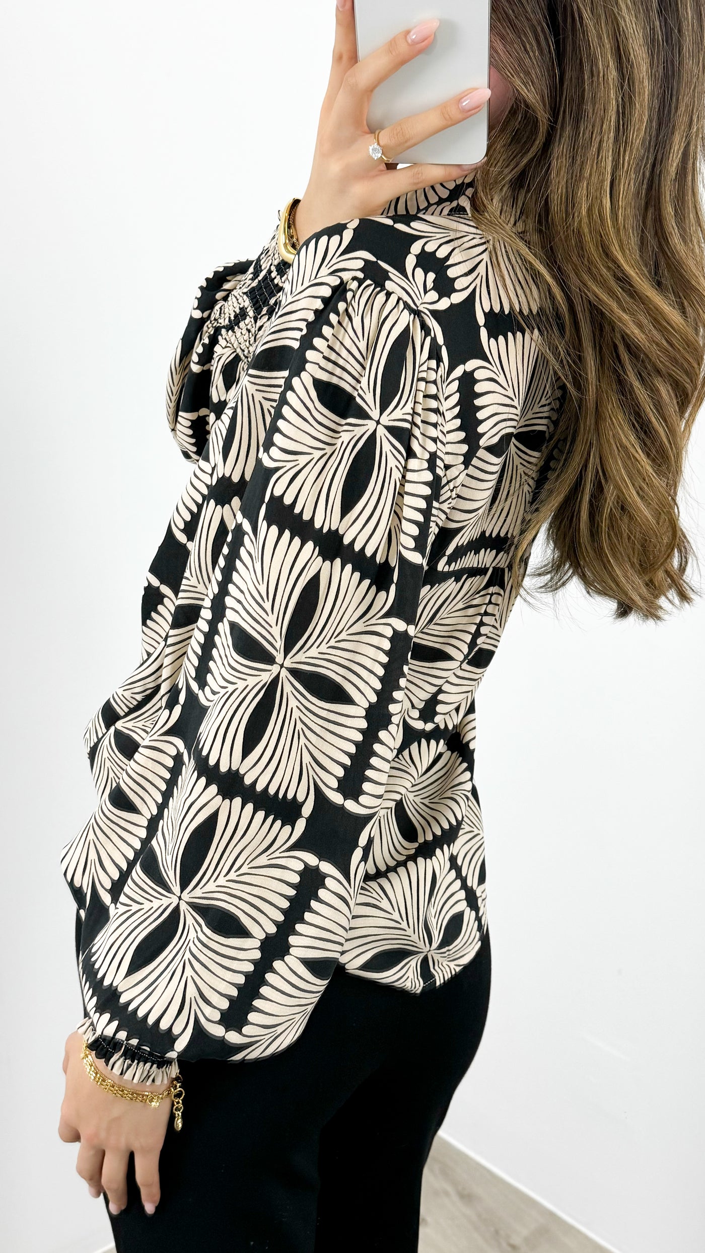 ANTHEA BLOUSE - BLACK/BEIGE