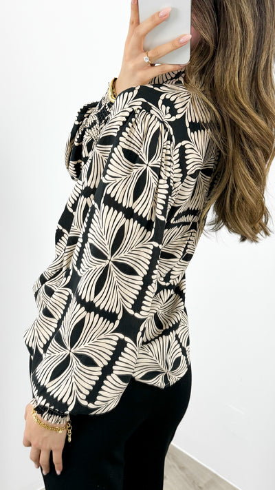 ANTHEA BLOUSE - BLACK/BEIGE